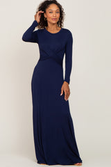 Navy Blue Twisted Waist Maternity Maxi Dress