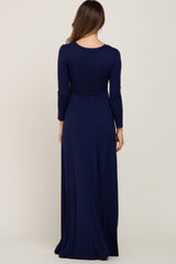 Navy Blue Twisted Waist Maternity Maxi Dress