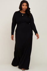 Black Front Twist Long Sleeve Maternity Plus Maxi Dress