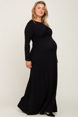 Black Front Twist Long Sleeve Maternity Plus Maxi Dress