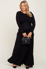 Black Front Twist Long Sleeve Maternity Plus Maxi Dress