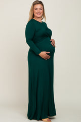 Forest Green Front Twist Long Sleeve Maternity Plus Maxi Dress