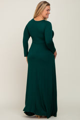 Forest Green Front Twist Long Sleeve Maternity Plus Maxi Dress