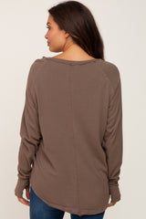 Mocha Distressed Seam Maternity Long Sleeve Top