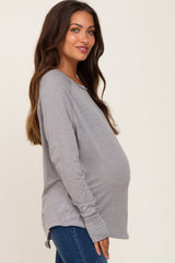 Heather Grey Distressed Seam Maternity Long Sleeve Top