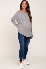 Heather Grey Distressed Seam Maternity Long Sleeve Top