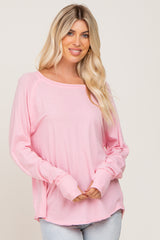 Pink Distressed Seam Maternity Long Sleeve Top