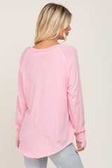 Pink Distressed Seam Long Sleeve Top