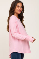 Pink Distressed Seam Maternity Long Sleeve Top