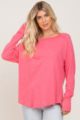 Fuchsia Distressed Seam Maternity Long Sleeve Top