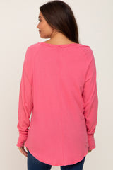 Fuchsia Distressed Seam Maternity Long Sleeve Top