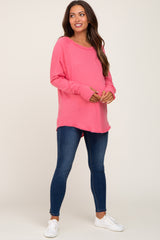 Fuchsia Distressed Seam Maternity Long Sleeve Top