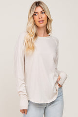 Beige Distressed Seam Maternity Long Sleeve Top