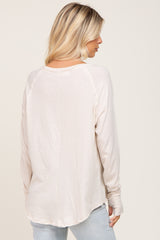 Beige Distressed Seam Long Sleeve Top