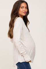 Beige Distressed Seam Maternity Long Sleeve Top