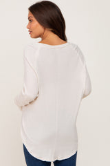 Beige Distressed Seam Maternity Long Sleeve Top