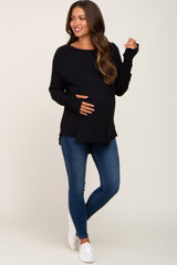 Black Distressed Seam Maternity Long Sleeve Top