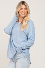 Light Blue Distressed Seam Long Sleeve Top