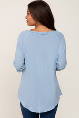 Light Blue Distressed Seam Maternity Long Sleeve Top