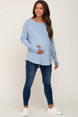 Light Blue Distressed Seam Maternity Long Sleeve Top