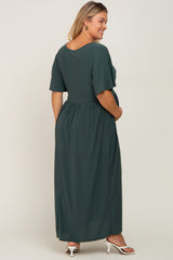 Olive Gathered Front Maternity Plus Maxi Dress