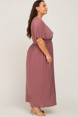 Mauve Gathered Front Plus Maxi Dress