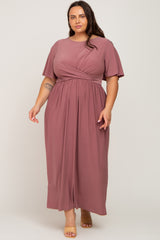 Mauve Gathered Front Plus Maxi Dress