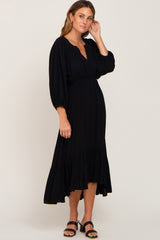 Black Button Accent Hi-Lo Midi Dress