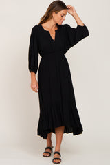 Black Button Accent Hi-Lo Midi Dress