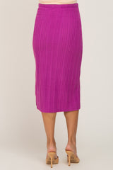 Magenta Soft Knit Ribbed Side Slit Maternity Midi Skirt