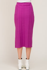 Magenta Soft Knit Ribbed Side Slit Midi Skirt