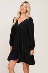 Black V-Neck Cinched Maternity Dress