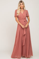 Mauve Swiss Dot Chiffon Maxi Dress