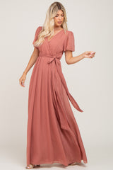 Mauve Swiss Dot Chiffon Maxi Dress