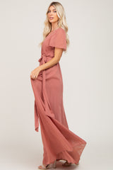 Mauve Swiss Dot Chiffon Maxi Dress