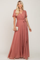 Mauve Swiss Dot Chiffon Maxi Dress