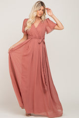 Mauve Swiss Dot Chiffon Maxi Dress