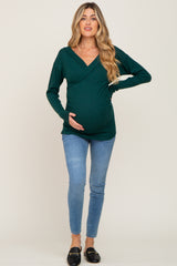 Forest Green Brushed Ribbed Long Sleeve Maternity Top