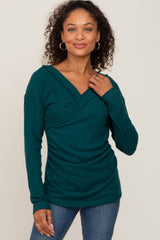 Forest Green Brushed Ribbed Long Sleeve Maternity Top