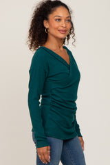 Forest Green Brushed Ribbed Long Sleeve Top