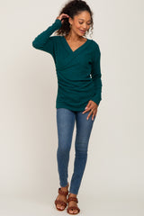 Forest Green Brushed Ribbed Long Sleeve Top