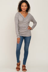 Heather Grey Brushed Ribbed Long Sleeve Top