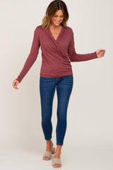 Burgundy Long Sleeve Wrap Nursing Top