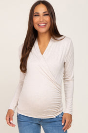 Oatmeal Long Sleeve Wrap Maternity Nursing Top