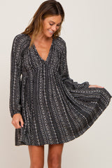 Black Printed V-Neck Long Sleeve Maternity Dress