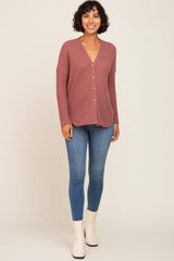 Mauve Waffle Knit Button Down Top