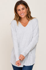 Heather Grey Ribbed Speckled Maternity Long Sleeve Top