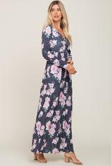 Charcoal Floral Button Front Maxi Dress