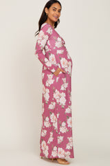 Mauve Floral Button Front Maternity Maxi Dress