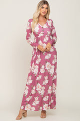 Mauve Floral Button Front Maternity Maxi Dress